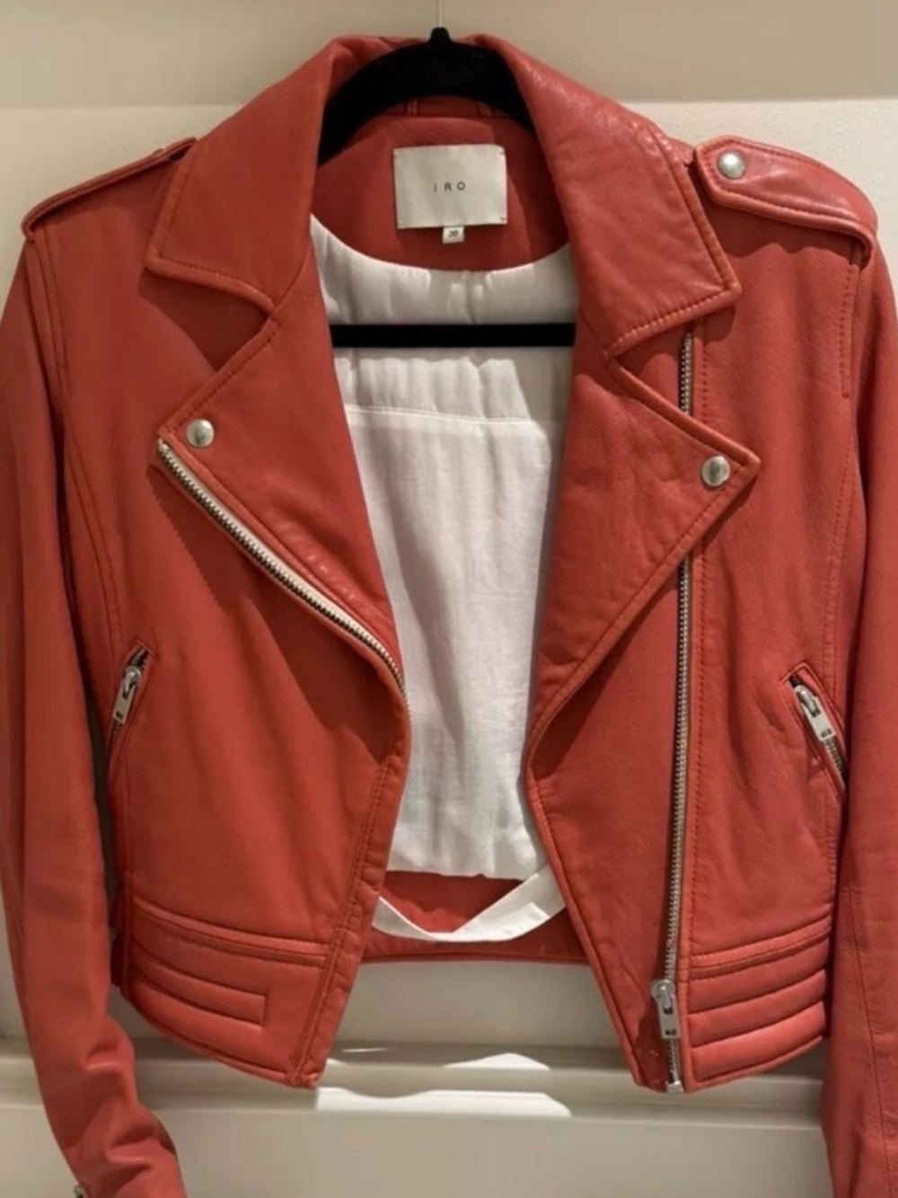 IRO Coral Leather Moto Jacket with Silver Hardware